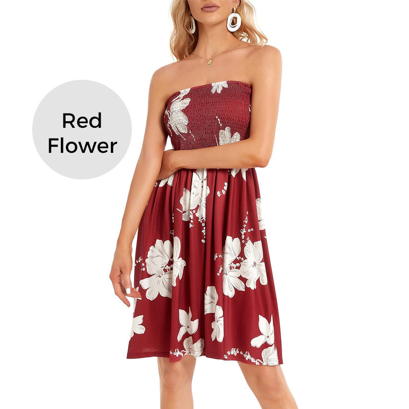 Boho Printed Strapless Mini Dress