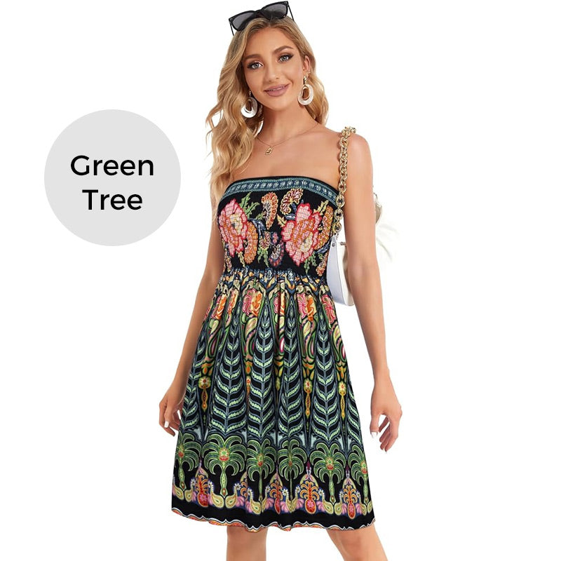 Boho Printed Strapless Mini Dress