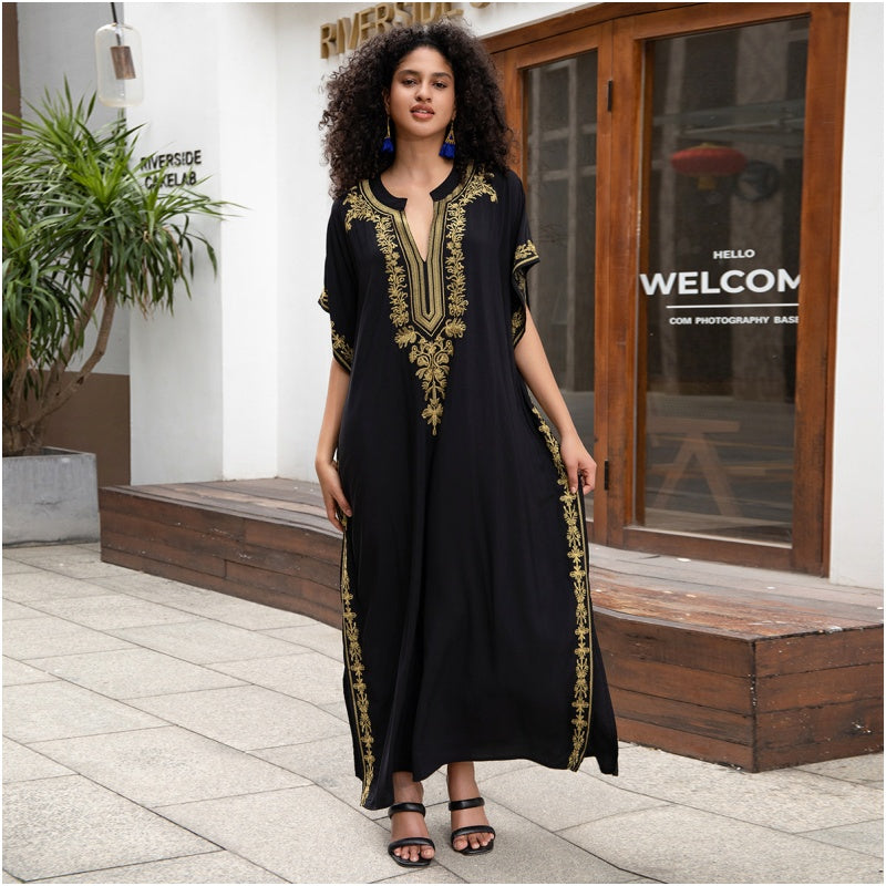Embroidered Maxi Dress with Side Slit