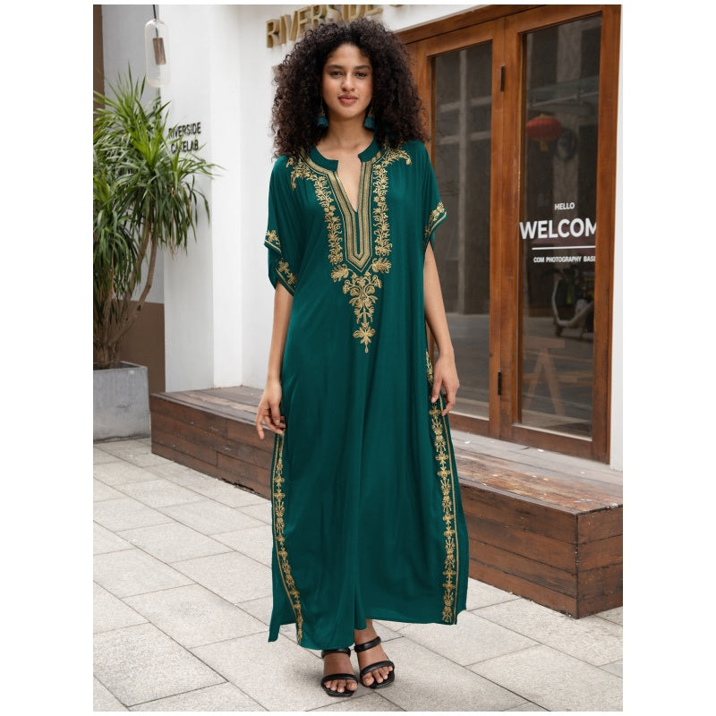 Embroidered Maxi Dress with Side Slit