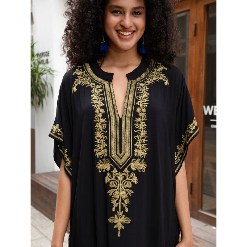 Embroidered Maxi Dress with Side Slit