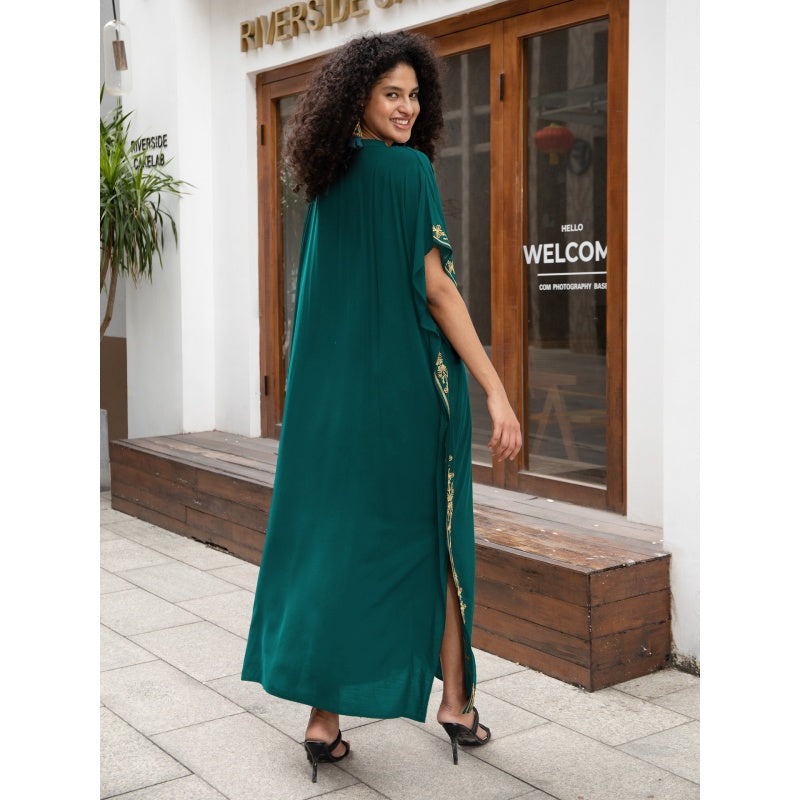 Embroidered Maxi Dress with Side Slit