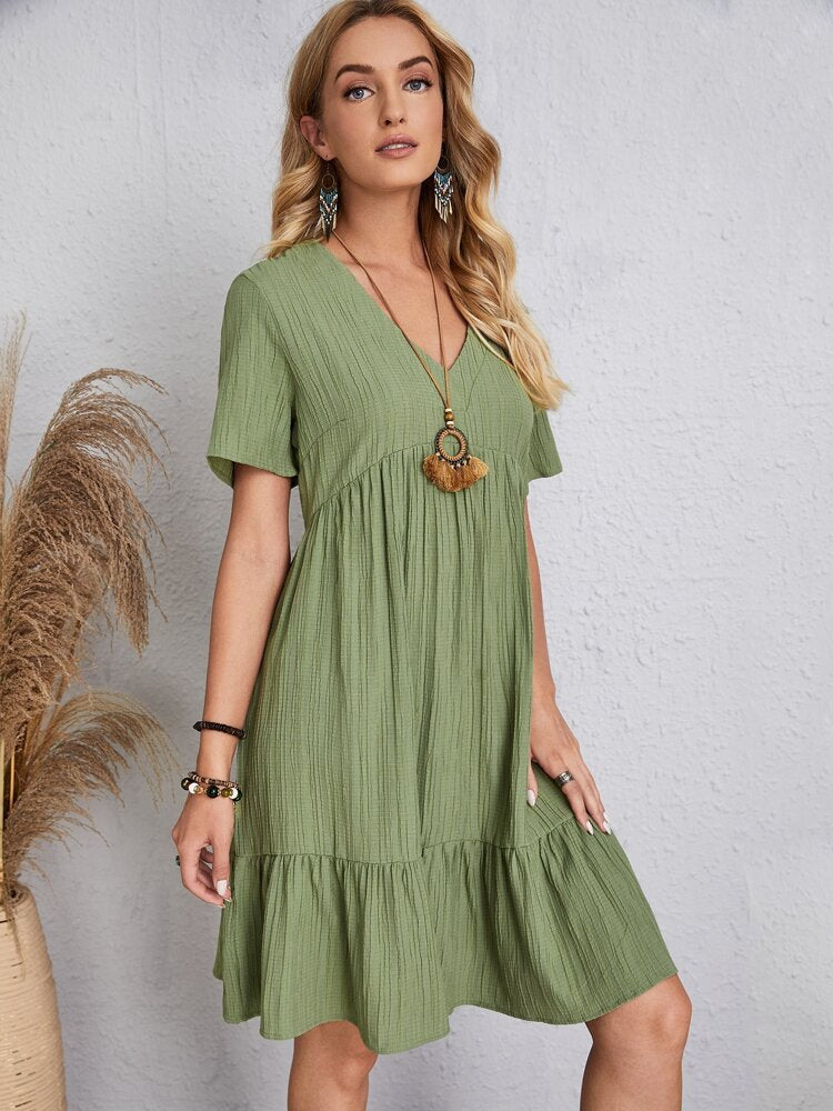 【S-3XL】👗Loose Casual Tie Waist Flowy Dress