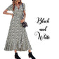 Printed V Neck Ruffle Midi Dress