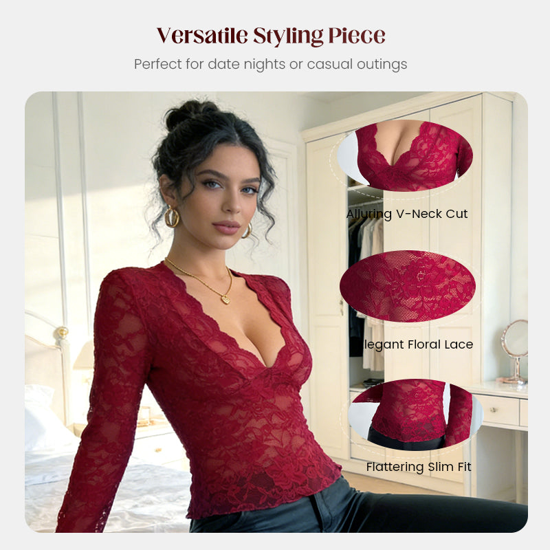 Sexy V-Neck Long Sleeve Lace Top