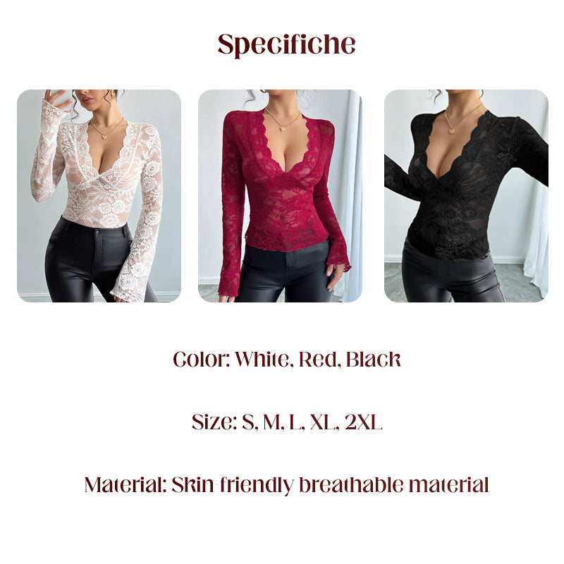 Sexy V-Neck Long Sleeve Lace Top