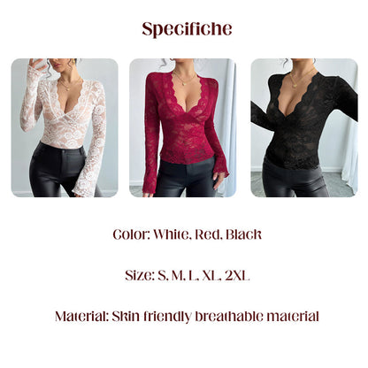 Sexy V-Neck Long Sleeve Lace Top