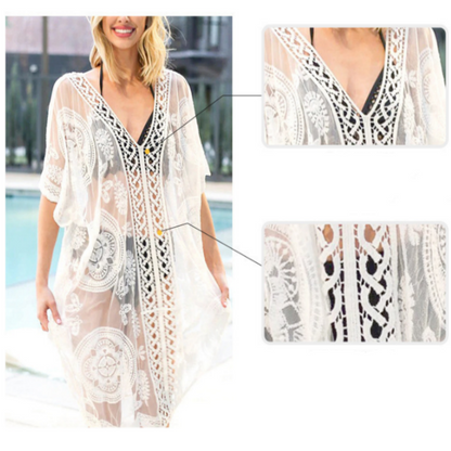 Women's Lace Crochet Beach Cover-Up Cardigan