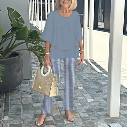 Women’s Printed Pants and Crew Neck Top Set
