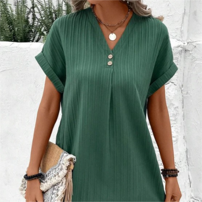 Simple Solid Color V-Neck Short Sleeve Dress for Women