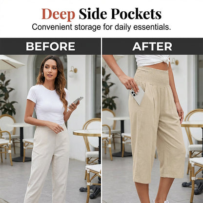 Lightweight Elastic Waist Crop Pants for Women