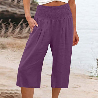 Lightweight Elastic Waist Crop Pants for Women
