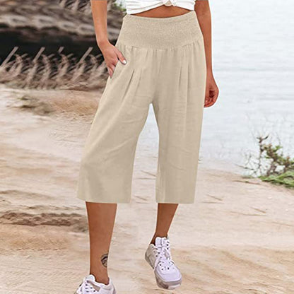 Lightweight Elastic Waist Crop Pants for Women