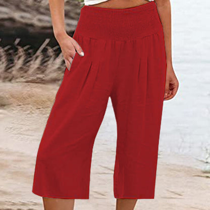 Lightweight Elastic Waist Crop Pants for Women