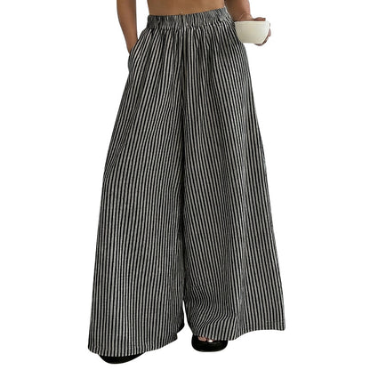 Women's Striped Wide-Leg Pants with Elastic Waist