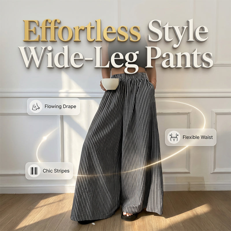 Women's Striped Wide-Leg Pants with Elastic Waist