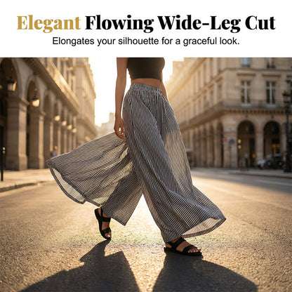 Women's Striped Wide-Leg Pants with Elastic Waist