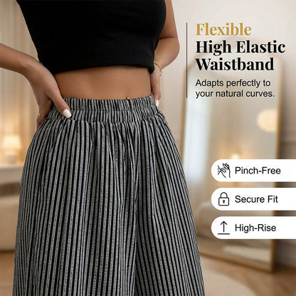 Women's Striped Wide-Leg Pants with Elastic Waist
