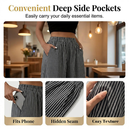 Women's Striped Wide-Leg Pants with Elastic Waist