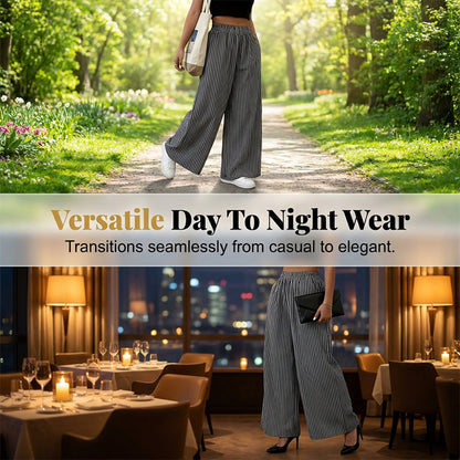 Women's Striped Wide-Leg Pants with Elastic Waist
