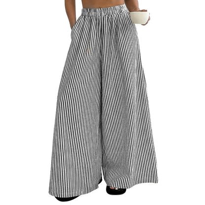 Women's Striped Wide-Leg Pants with Elastic Waist