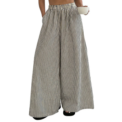 Women's Striped Wide-Leg Pants with Elastic Waist