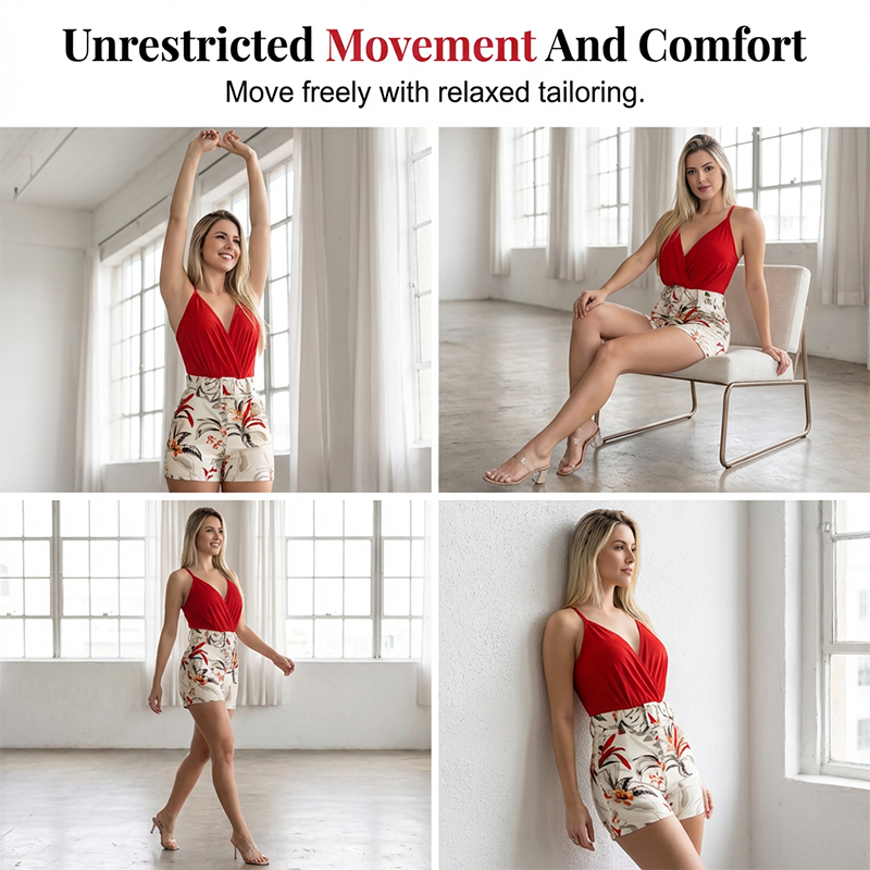 Women's V-Neck Top & Shorts 2-Piece Set