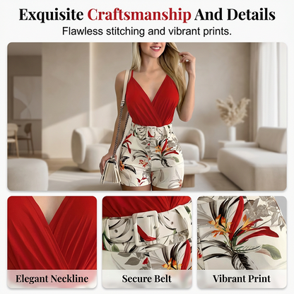 Women's V-Neck Top & Shorts 2-Piece Set