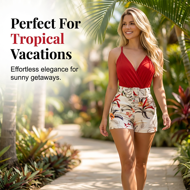 Women's V-Neck Top & Shorts 2-Piece Set