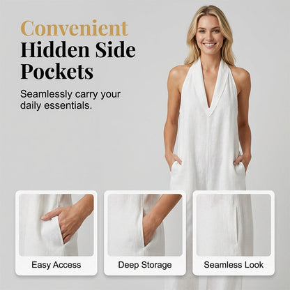 Sleeveless V-Neck Casual Jumpsuit with Pockets