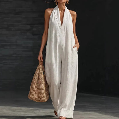 Sleeveless V-Neck Casual Jumpsuit with Pockets