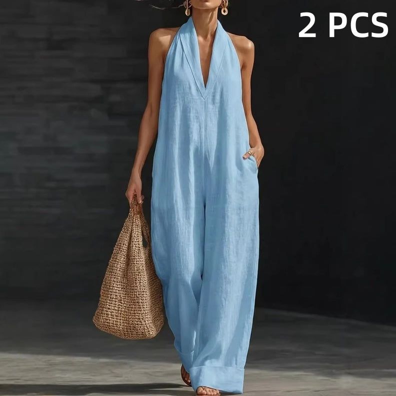 Sleeveless V-Neck Casual Jumpsuit with Pockets