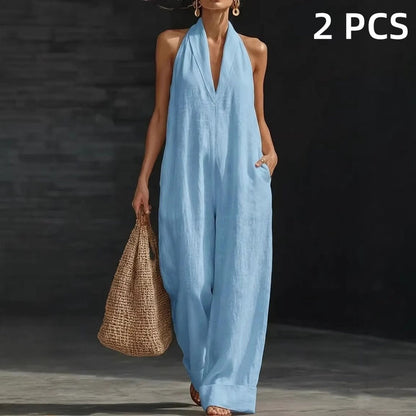 Sleeveless V-Neck Casual Jumpsuit with Pockets