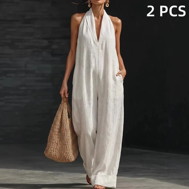 Sleeveless V-Neck Casual Jumpsuit with Pockets