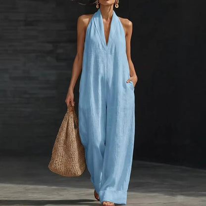 Sleeveless V-Neck Casual Jumpsuit with Pockets