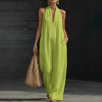 Sleeveless V-Neck Casual Jumpsuit with Pockets
