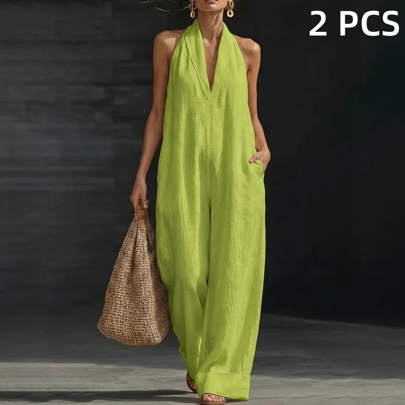 Sleeveless V-Neck Casual Jumpsuit with Pockets