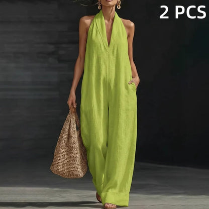 Sleeveless V-Neck Casual Jumpsuit with Pockets