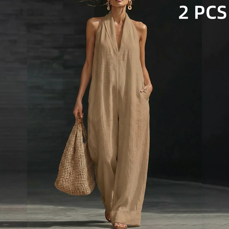 Sleeveless V-Neck Casual Jumpsuit with Pockets