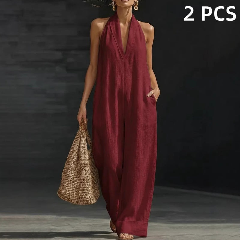 Sleeveless V-Neck Casual Jumpsuit with Pockets