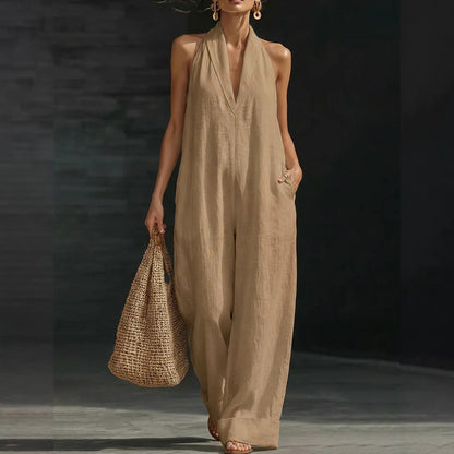 Sleeveless V-Neck Casual Jumpsuit with Pockets
