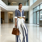 Women's Striped Shirt & Wide-Leg Pants 2-Piece Set