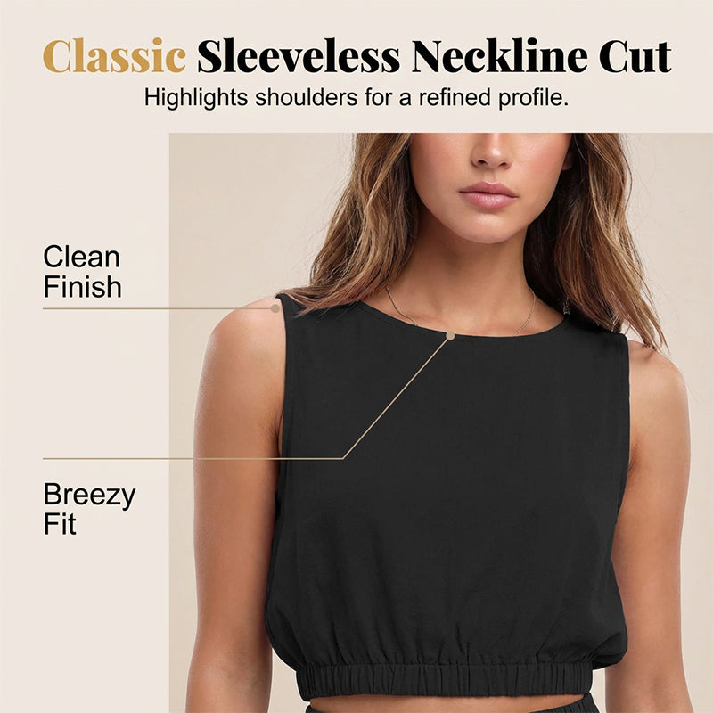 Women's Sleeveless Crop Top & Wide-Leg Pants Set