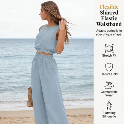 Women's Sleeveless Crop Top & Wide-Leg Pants Set