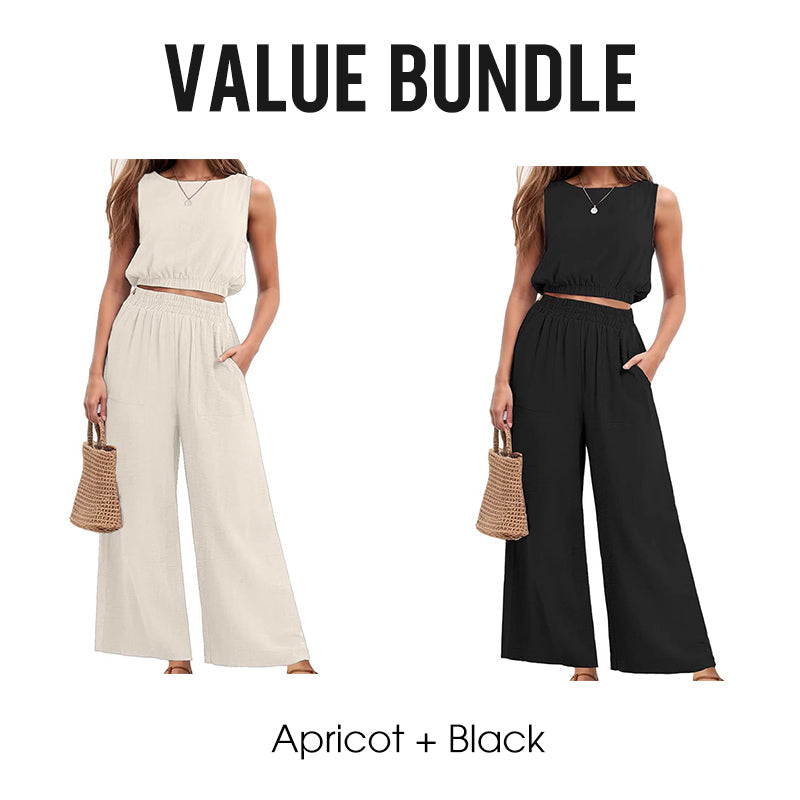 Women's Sleeveless Crop Top & Wide-Leg Pants Set