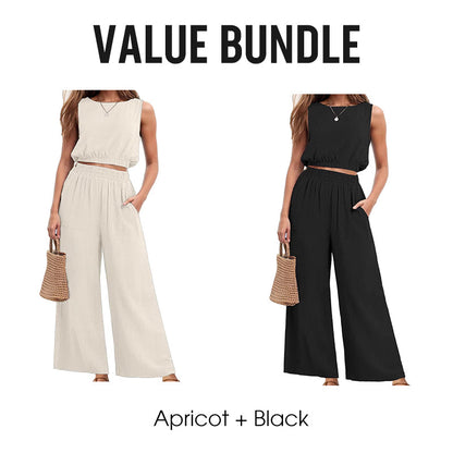 Women's Sleeveless Crop Top & Wide-Leg Pants Set