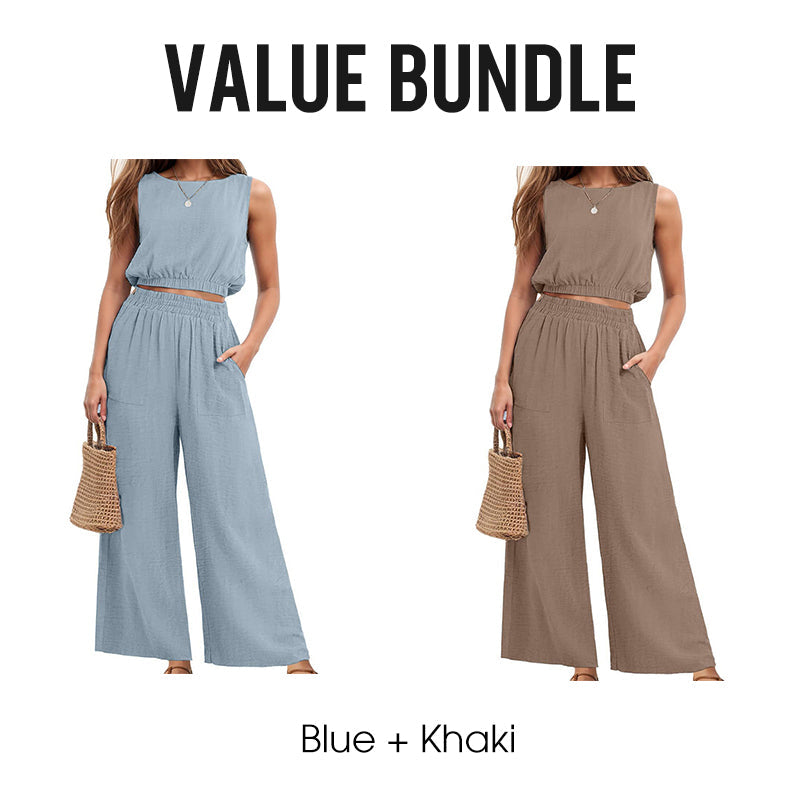 Women's Sleeveless Crop Top & Wide-Leg Pants Set