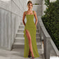 Square-Neck Sleeveless Bodycon Dress with High Side Slit
