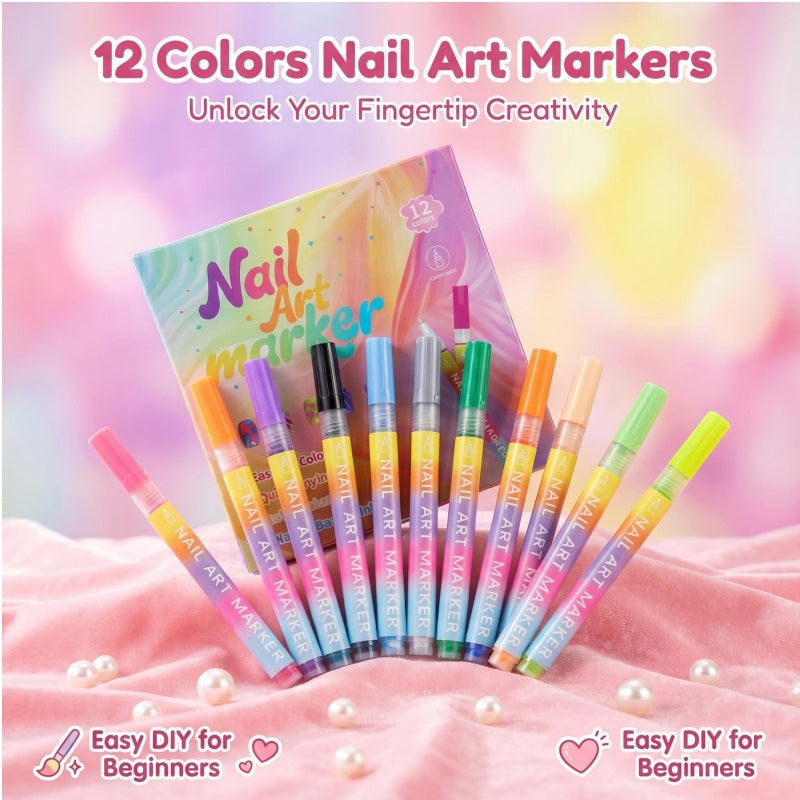 🖌️ Last Day Special Price £12.99 ! 🔥Buy more Save more🎁12-Color Nail Art Marker Pen Set