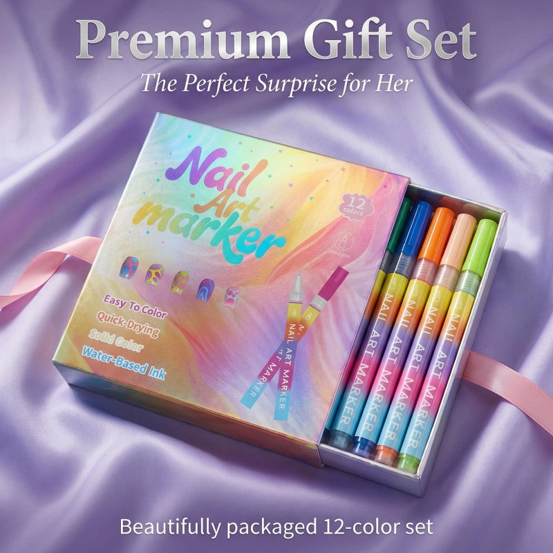🖌️ Last Day Special Price £12.99 ! 🔥Buy more Save more🎁12-Color Nail Art Marker Pen Set